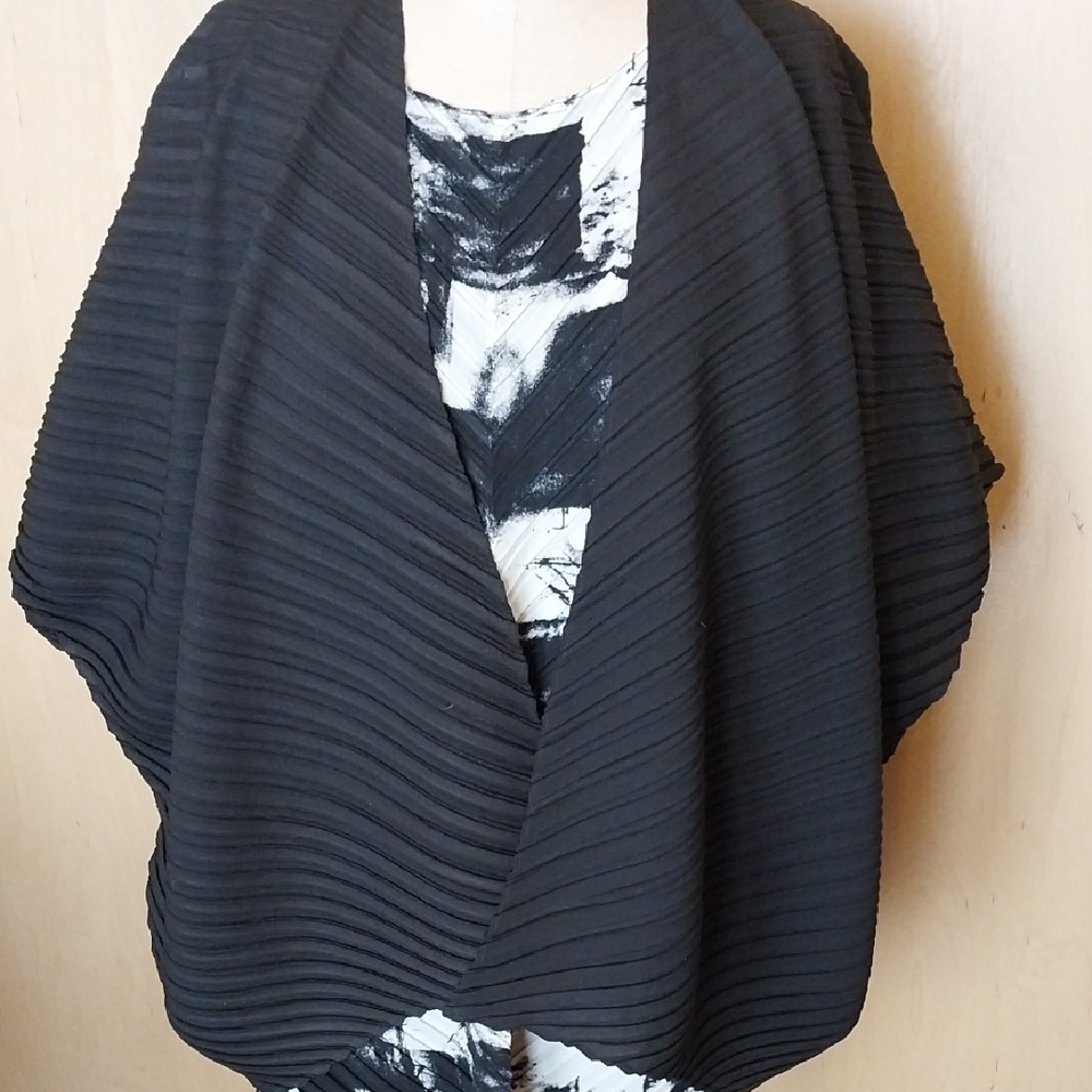 Black Pleated Open-Front Women's Jacket Great Over Chalet Mini